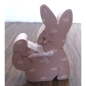 Small Vintage Wooden Pink 2 Inch Painted Bunny Rabbit Figurine